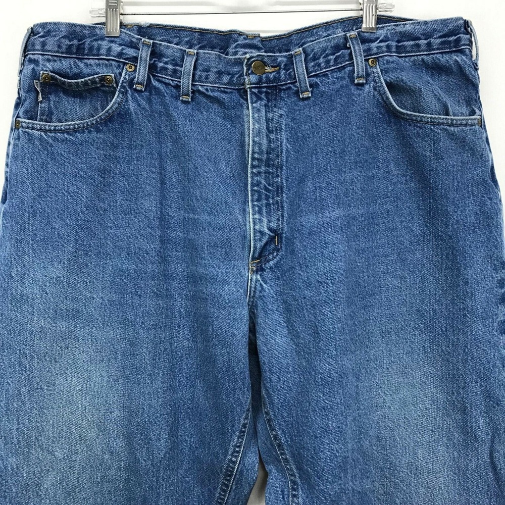 Carhartt Jeans Mens 44x32 Blue Denim Loose Fit Distressed  100% Cotton B167 DST - Picture 2 of 9